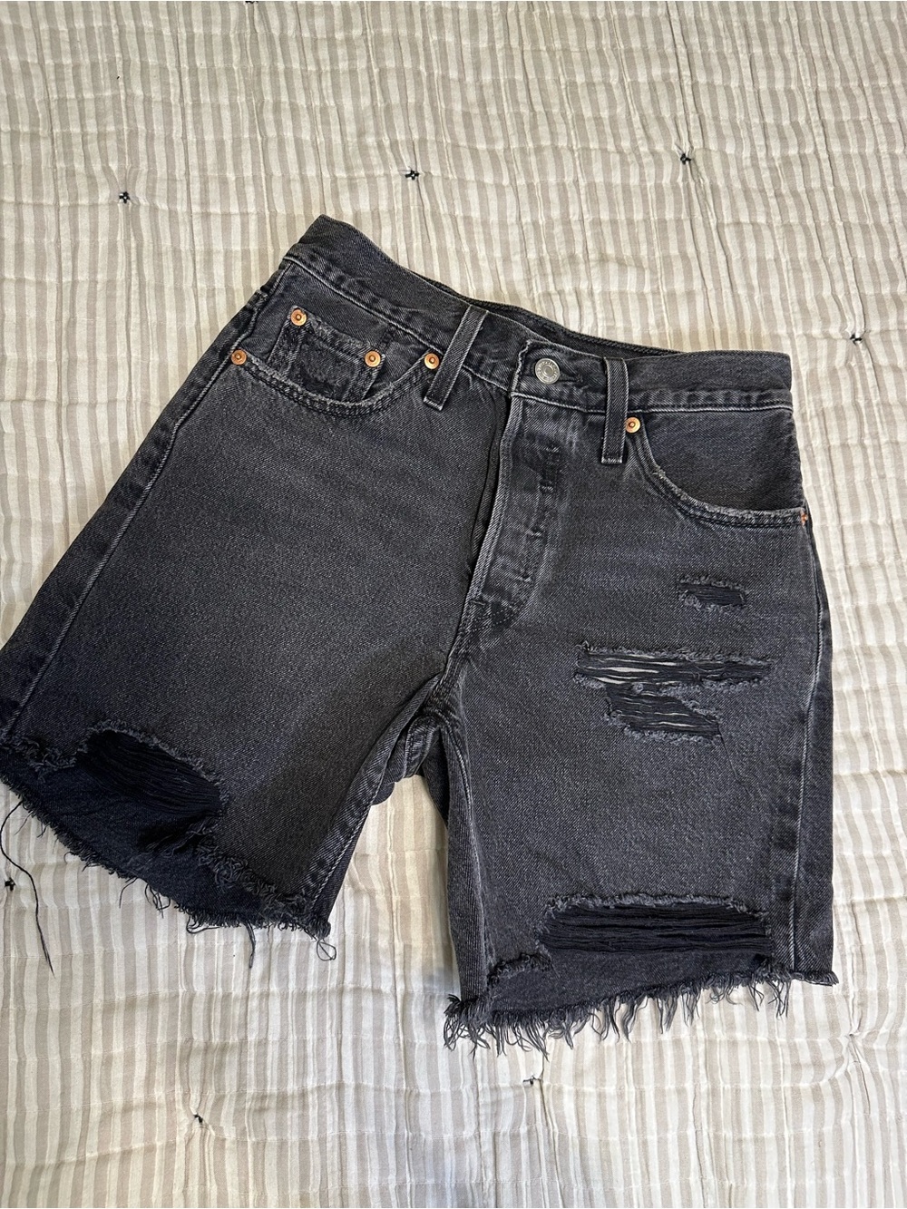 Levi's 501 Washed Black Distressed High-Rise Jean Shorts